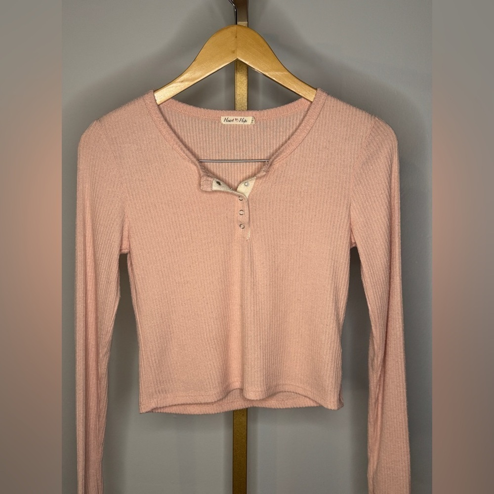 Soft Pink Ribbed Long Sleeve Top